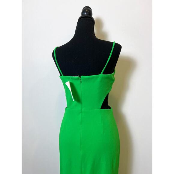 Aqua Formal Cut Out Crepe Gown Pencil Maxi Dress in Green Size 4 Side Slit Lined - Picture 6 of 7